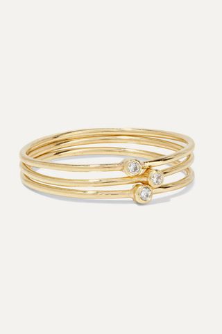 Jennifer Meyer + Set of Three 18-Karat Gold Diamond Rings