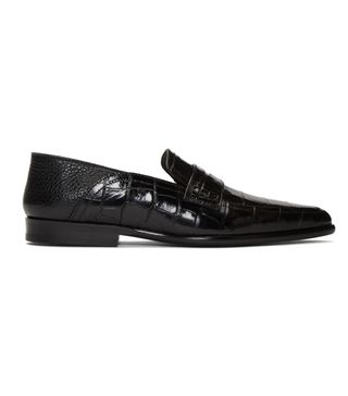 Loewe + Black Croc Pointy Slip-On Loafers