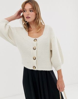 ASOS + Square Neck Cardigan With Volume Sleeve