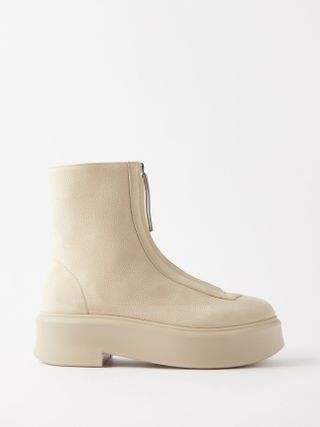 The Row + Front-Zip Grained-Leather Boots