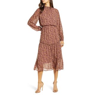 All in Favor + Floral Print Long-Sleeve Dress