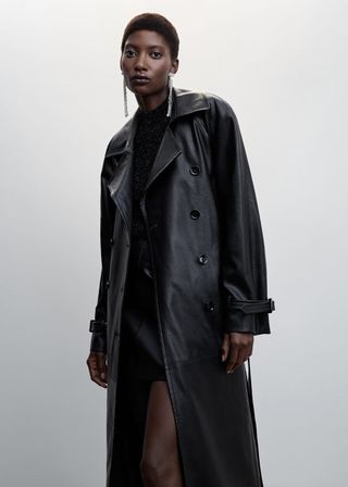 Mango + Leather-Effect Trench Coat