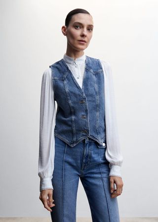 Mango + Denim Vest With Decorative Stitching