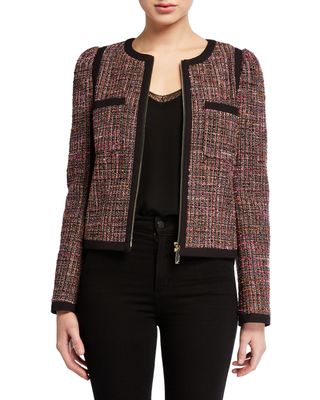 Kate Spade New York + Tweed Puff-Sleeve Zip-Front Jacket