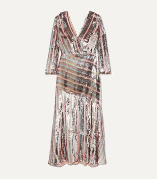 Rixo + Tyra Striped Sequined Crepe Midi Dress