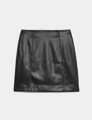 M&S Collection + Leather Look Seam Detail Mini A-Line Skirt
