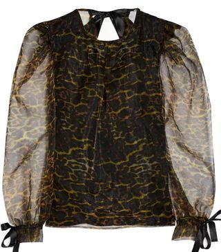 Topshop + Black Leopard Organza Blouse With Bow Detail