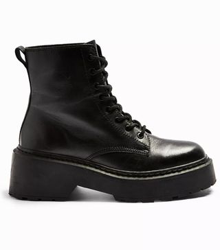 Topshop + AUSTIN Black Leather Lace Up Boots