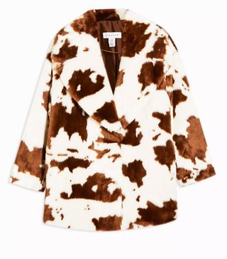 Topshop + Cow Print Faux Fur Coat