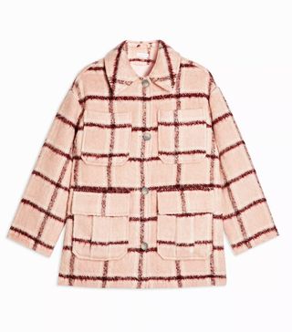 Topshop + PETITE Pink Check Longline Jacket