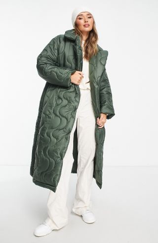 Asos Design + Belted Longline Puffer Jacket