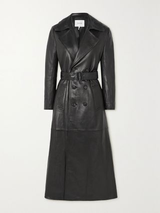Frame + Sleek Belted Leather Trench Coat