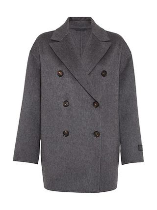 Brunello Cucinelli + Hand-Crafted Peacoat in Cashmere Double Beaver Cloth With Precious Patch