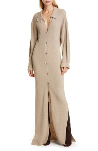 Nanushka + Bella Long Sleeve Merino Wool & Cashmere Blend Sweater Dress