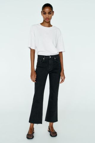 Zara + Mid-Rise flared cropped jeans