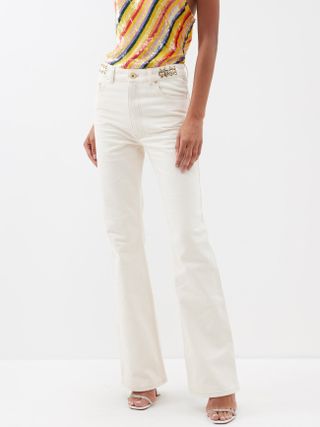 Paco Rabanne + Chain-Embellished Flared Jeans