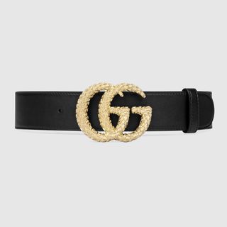 Gucci + Belt With Textured Double G Buckle