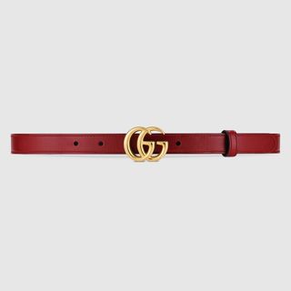 Gucci + GG Marmont Leather Belt with Shiny Buckle