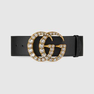 Gucci + Leather Belt with Crystal Double G Buckle