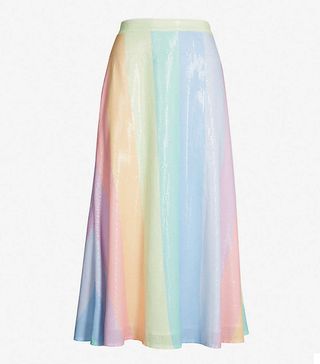 Olivia Rubin + Penelope Rainbow-Striped Sequinned Skirt