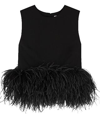16Arlington + Black Feather-Trimmed Cropped Top