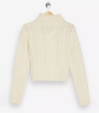Topshop + Ivory Cable Crop Roll Knitted Jumper