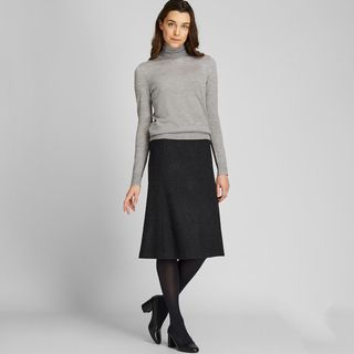Uniqlo + Fine Merino Wool Turtleneck Jumper in Grey