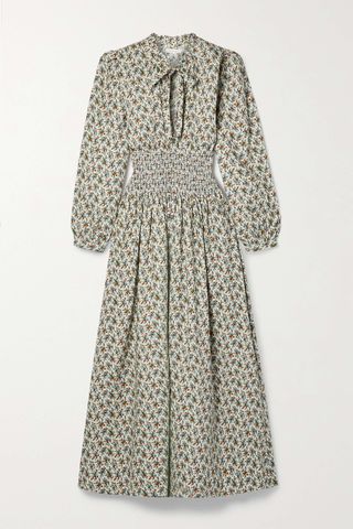 Dôen + Everly Shirred Floral-Print Cotton-Poplin Midi Dress