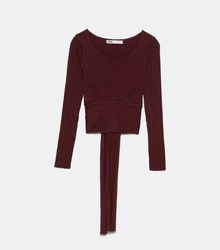 Zara + Ribbed Top With Tie Detail