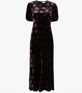 Rixo + Floral Print Velvet Midi Dress