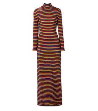 Rosetta Getty + Metallic Striped Stretch-Knit Turtleneck Maxi Dress