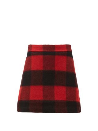 Ganni + Check Felted Wool-Blend Mini Skirt