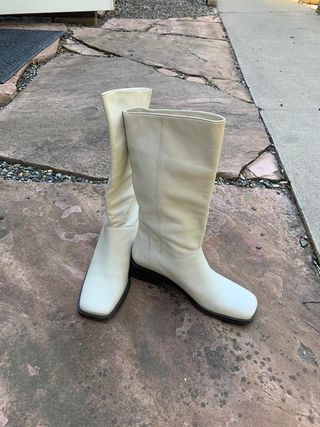 Vintage + White Leather Boots