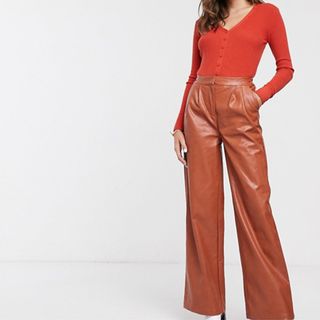 Glamorous + Wide-Leg Pants in Soft Faux-Leather