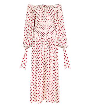 Faithful the Brand + White Polka-Dot Matte-Satin Midi Dress