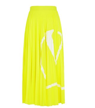 Valentino + Neon Yellow Logo Jersey Midi Skirt
