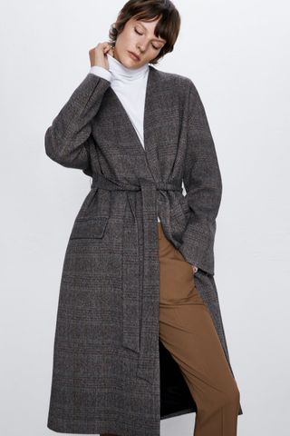 Zara + Belted Herringbone Coat