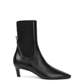 Totême + The Mid Heel Black Leather Ankle Boots