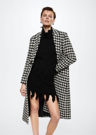 Mango + Houndstooth Wool-Blend Coat