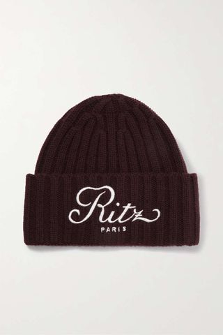 Frame + + Ritz Paris Embroidered Ribbed Cashmere Beanie