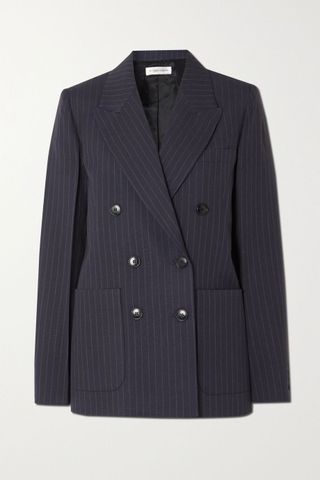 Victoria Beckham + Double-Breasted Pinstriped Woven Blazer