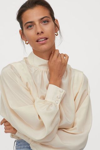 H&M + Blouse with Stand-up Collar