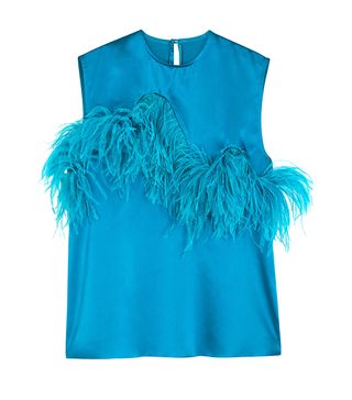 Marques'Almeida + Turquoise Feather-Embellished Silk-Satin Top