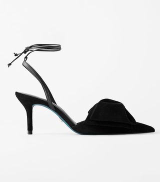 Zara + Blue Collection Leather Slingback Heels With Bow
