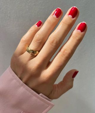 Female Hands with Red Nail Design. Gold and White Nail Polish Manicure  Stock Photo - Image of polish, manicured: 201634610