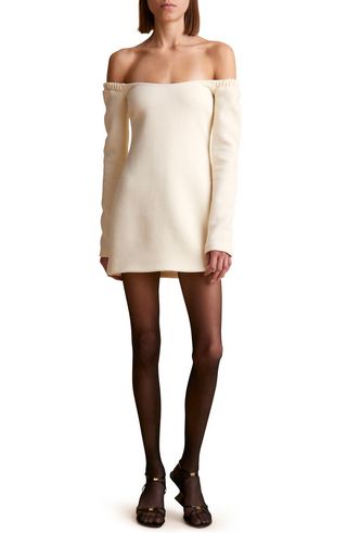 Khaite + Octavia Off the Shoulder Long Sleeve Wool Crepe Minidress