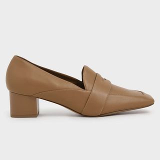 Charles & Keith + Heeled Loafers in Tan