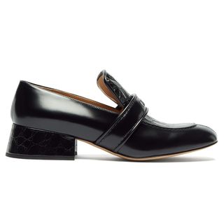 Chloé + Cheryl Crocodile-Effect Leather Heeled Loafers