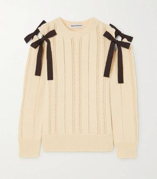 Molly Goddard + Blanche Tie-Detailed Cable-Knit Wool Sweater
