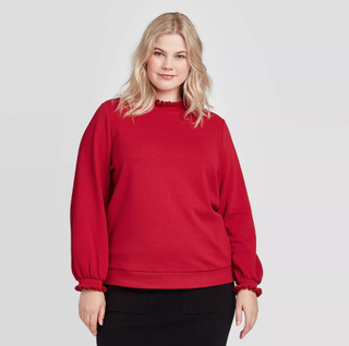 Who What Wear x Target + Long Sleeve High Neck Ruffle Detail Sweatshirt
